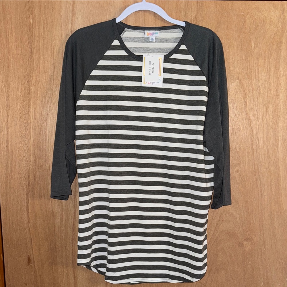 LuLaRoe Gray and White Striped Top